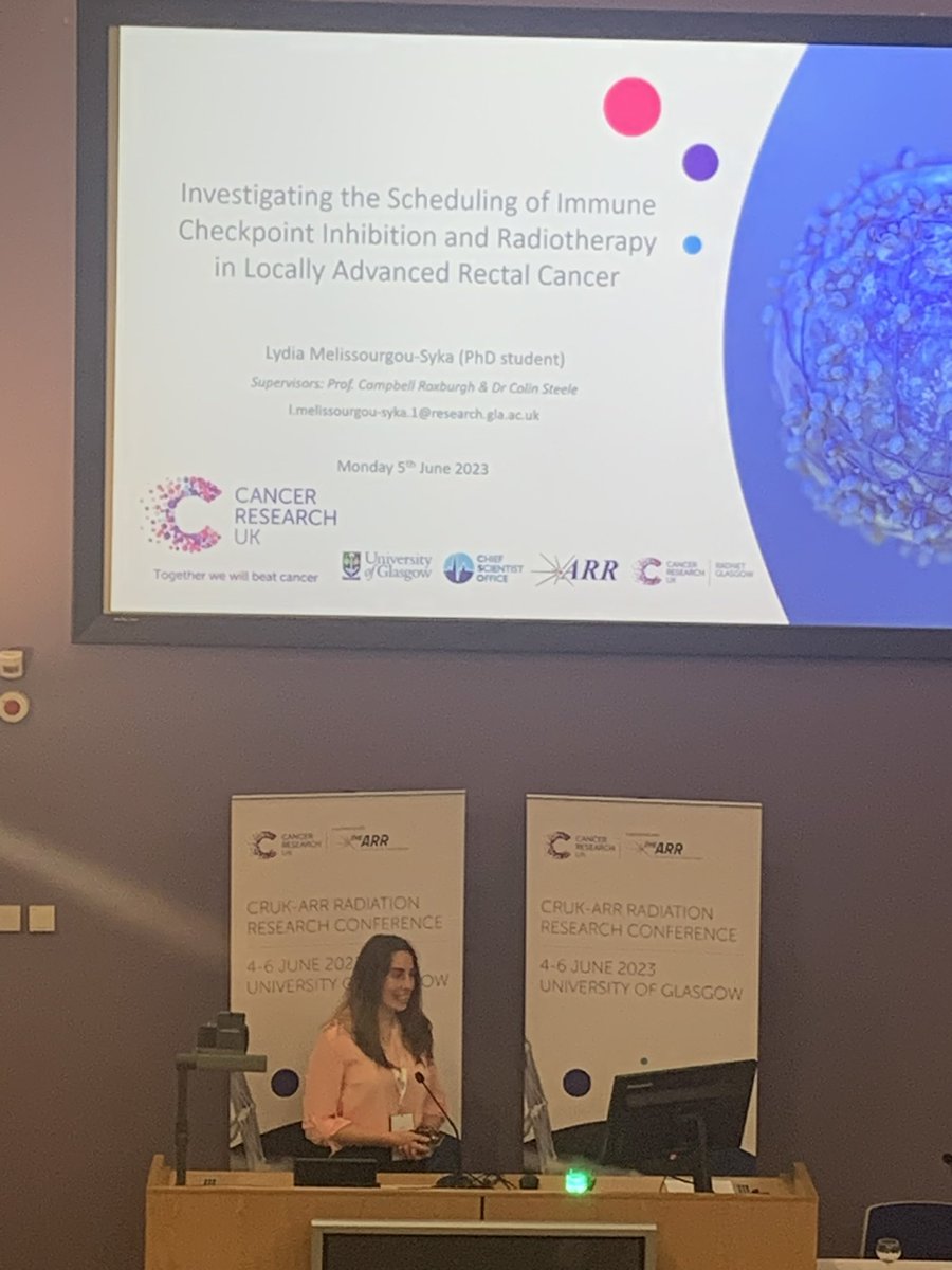 Congratulations to the team - presenting our translational rectal cancer-RT work at #RadConf2023 @AssocRadRes @RadNetCRUKGla - great to see these fantastic outputs on multiple fronts. 👏 @lily_hillson @L_Melissourgou @JoanneE59669325 @DrPipDunne @ColinWSteele @OcathailS