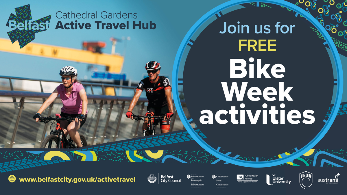 We're backing the #GetMeActiveNI challenge & the weather is perfect for it!

Sign up to walk/cycle your journey in June & you could win prizes - ow.ly/Rasg50OFMnG

Check out #BikeWeek activities on at Cathedral Gardens Active Travel Hub too - ow.ly/uSKL50OFMnF 🚶🌍🚲