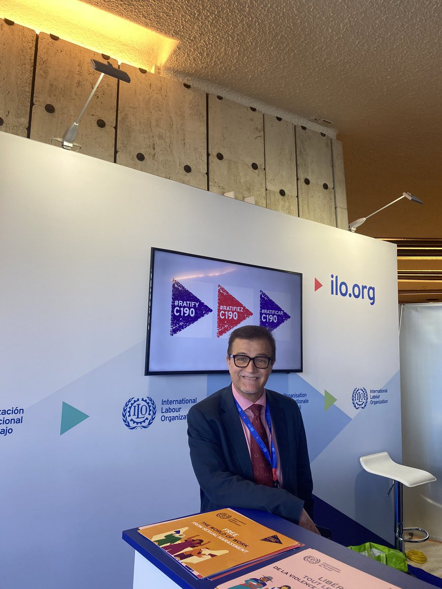 #ILC2023 started today, and <a href="/ilo/">International Labour Organization</a>’s GEDI branch had the chance to present the #new ILO Care Policy Investment Simulator and promote the ratification of #C190 to free the world of work from violence and harassment. Also, always happy to stand for #decentwork for all!