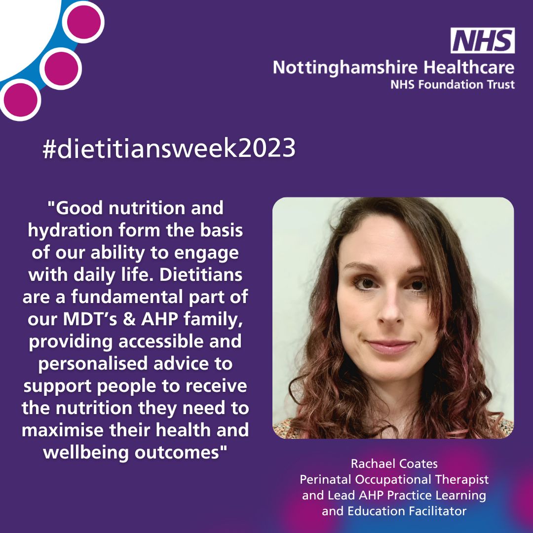 AHPsNottsHC's tweet photo. This week is Dietitians Week - an annual celebration of dietitians, dietetics and those that work to support them. Rachael, @RachaelOTUK, shares why dietitians are a fundamental part of our multi-disciplinary teams (MDTs) at #nottshc.
#dietitiansweek2023 #DW2023 #WeAreDietetics https://t.co/BNp06W2ASR