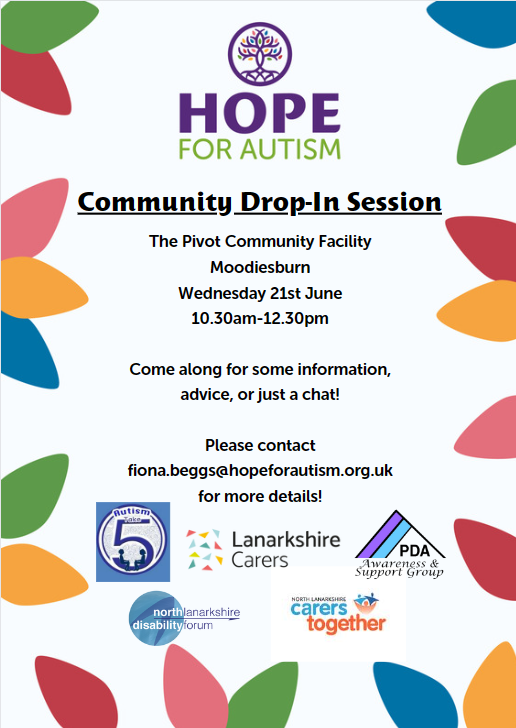 Next COMMUNITY DROP in event. For families or professionals looking for advice or support pop in and see us along with staff from other partner organisations.