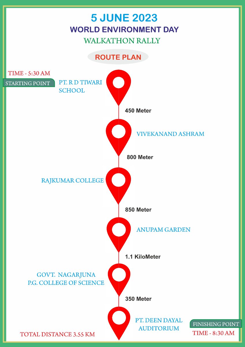 GECR_NSS's tweet photo. NSS, GECR volunteers participated in 3 km #Walkathon from Pt. R. D. Tiwari Govt. School Raipur to Dindayal Upadhyay Auditorium on account of #WorldEnvironmentDay2023 
Through this Walkathon, volunteers gave the message to save environment and opt for #SustainableDevelopment. https://t.co/YbvUcAamGg