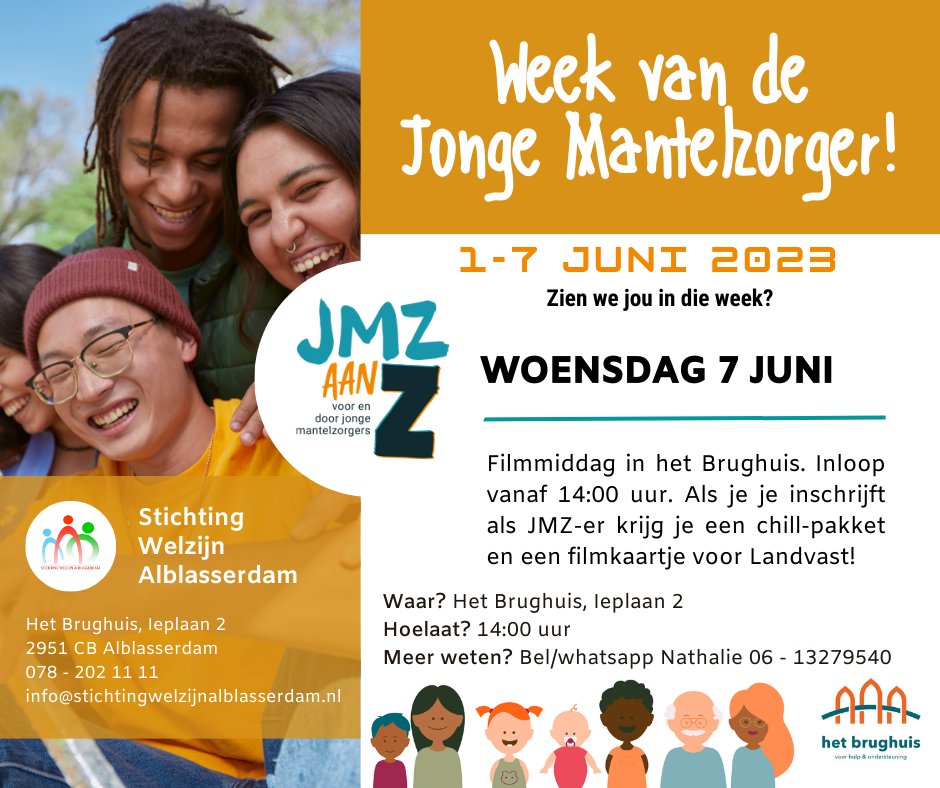 A.s. woensdag in #hetbrughuis gezellige filmmiddag voor jonge (14-24 jaar) mantelzorgers. #niettemissen #jmz #alblasserdam #jongemantelzorgers alblasserdam.net/agenda/46661/w…