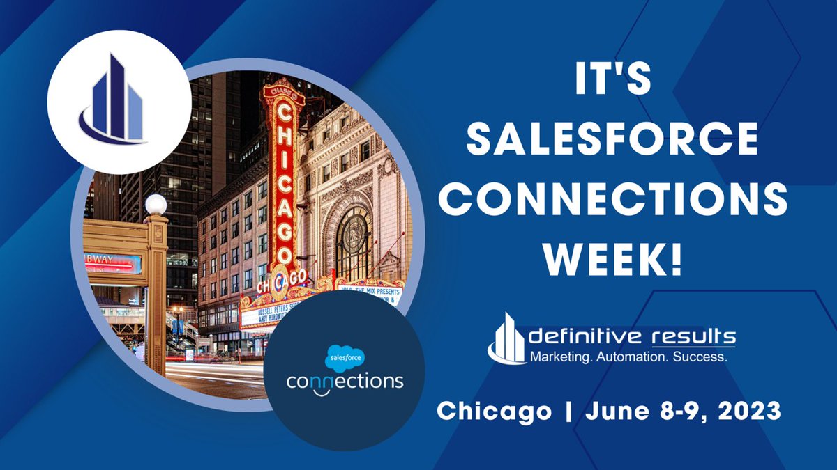 IT’S CONNECTIONS WEEK!! Can’t wait to kick things off with you on Wednesday. Feel free to connect with our experts while you’re in Chicago this week. Schedule a meeting now 📆 tinyurl.com/meetwithDR 

#cnx23 #salesforcepartner #pardot #marketingautomation #salesforceconnections