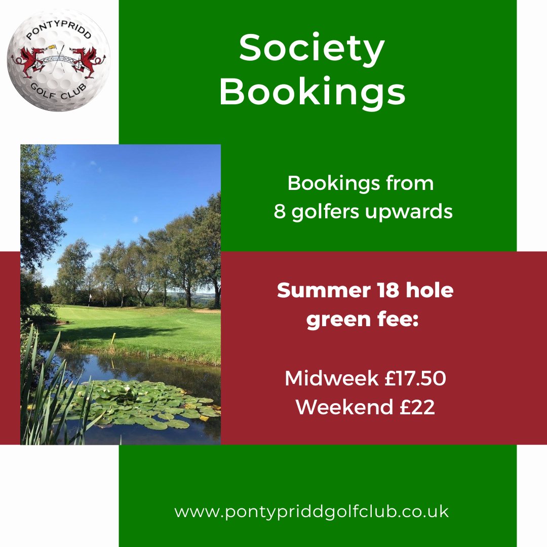 PontypriddGC's tweet image. 𝐋𝐨𝐨𝐤𝐢𝐧𝐠 𝐭𝐨 𝐛𝐨𝐨𝐤 𝐲𝐨𝐮𝐫 𝐠𝐨𝐥𝐟 𝐝𝐚𝐲 𝐚𝐭 𝐏𝐨𝐧𝐭𝐲𝐩𝐫𝐢𝐝𝐝 𝐆𝐨𝐥𝐟 𝐂𝐥𝐮𝐛?

-Buggy hire available from £25 
-Morning bacon rolls &amp;amp; tea/coffee followed by a post game 1 or 2 course meal are available  (ask for menu &amp;amp; prices)
Book at: pontypriddgolfclub.co.uk/contact_us