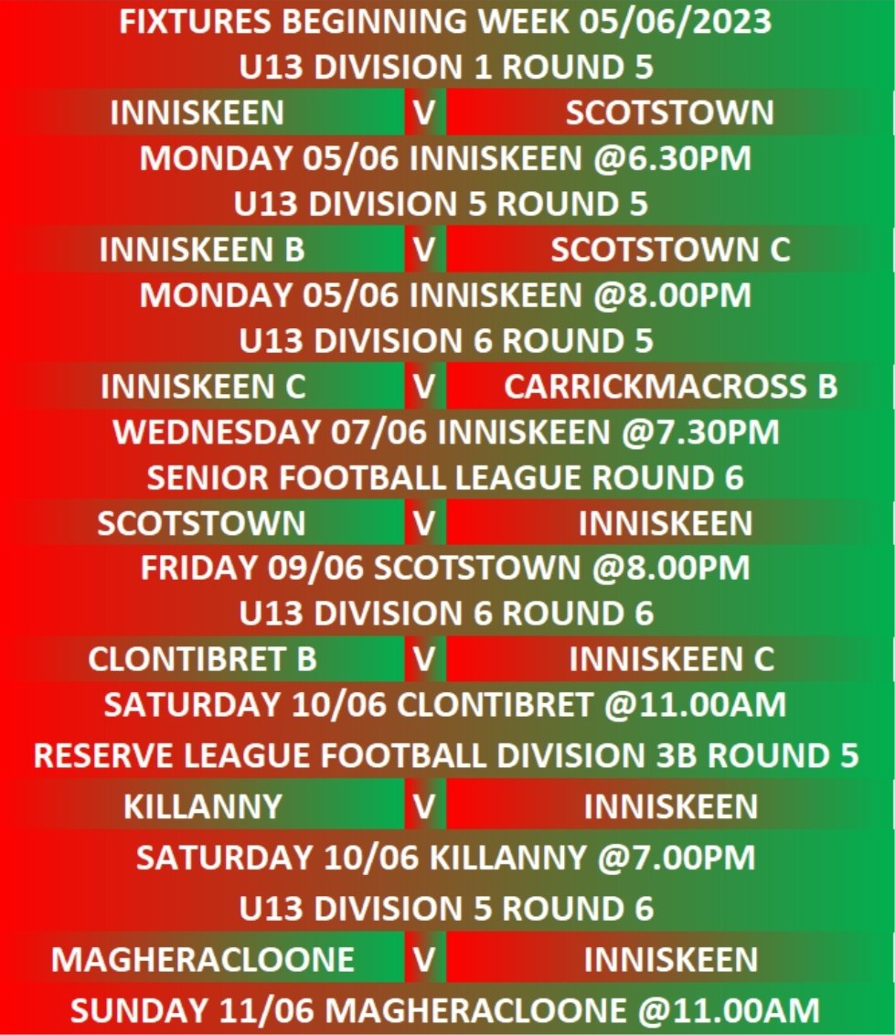 Inniskeen Grattans Updates on Twitter "This week's fixtures"