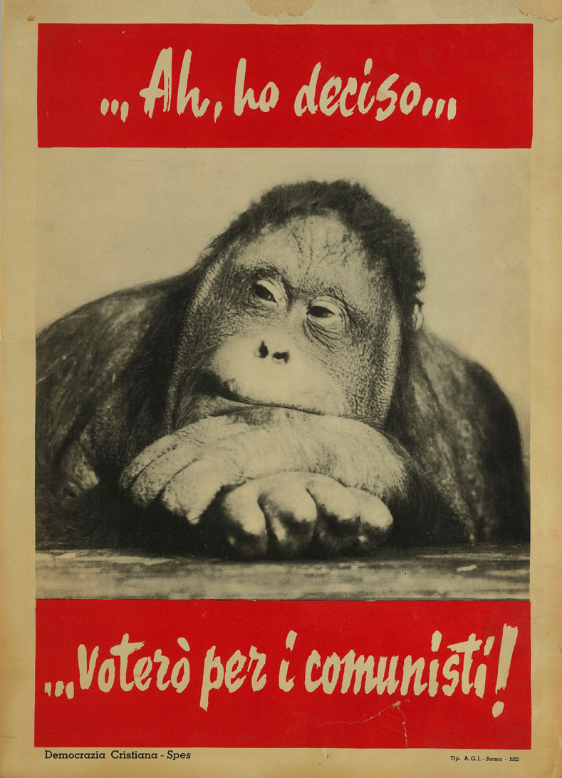 'Ah, I've decided ... I will vote for the Communists!' — Italian anti-communist poster (ca. 1953) published by the Christian Democracy party.
