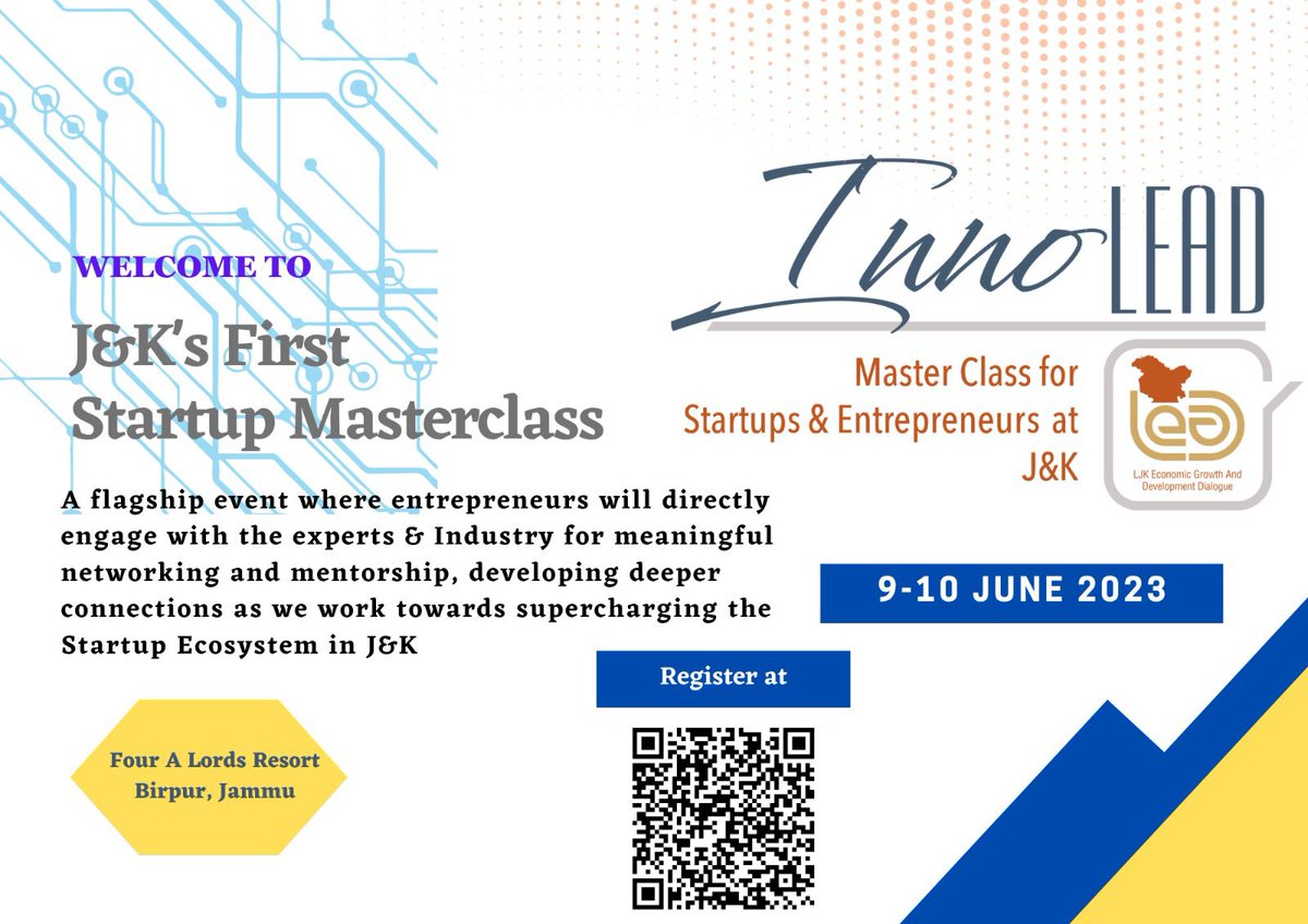 LJK_LEAD's tweet photo. All startup enthusiasts in Jammu! Join us for an exciting event that brings together brilliant minds, innovative ideas, and networking opportunities. Connect & learn from the best in the industry!
#EmpoweringStartups #StartupIndia
#InnoLEAD
#JammuStartups #Innovation #Networking https://t.co/t3n5Sn9wVA