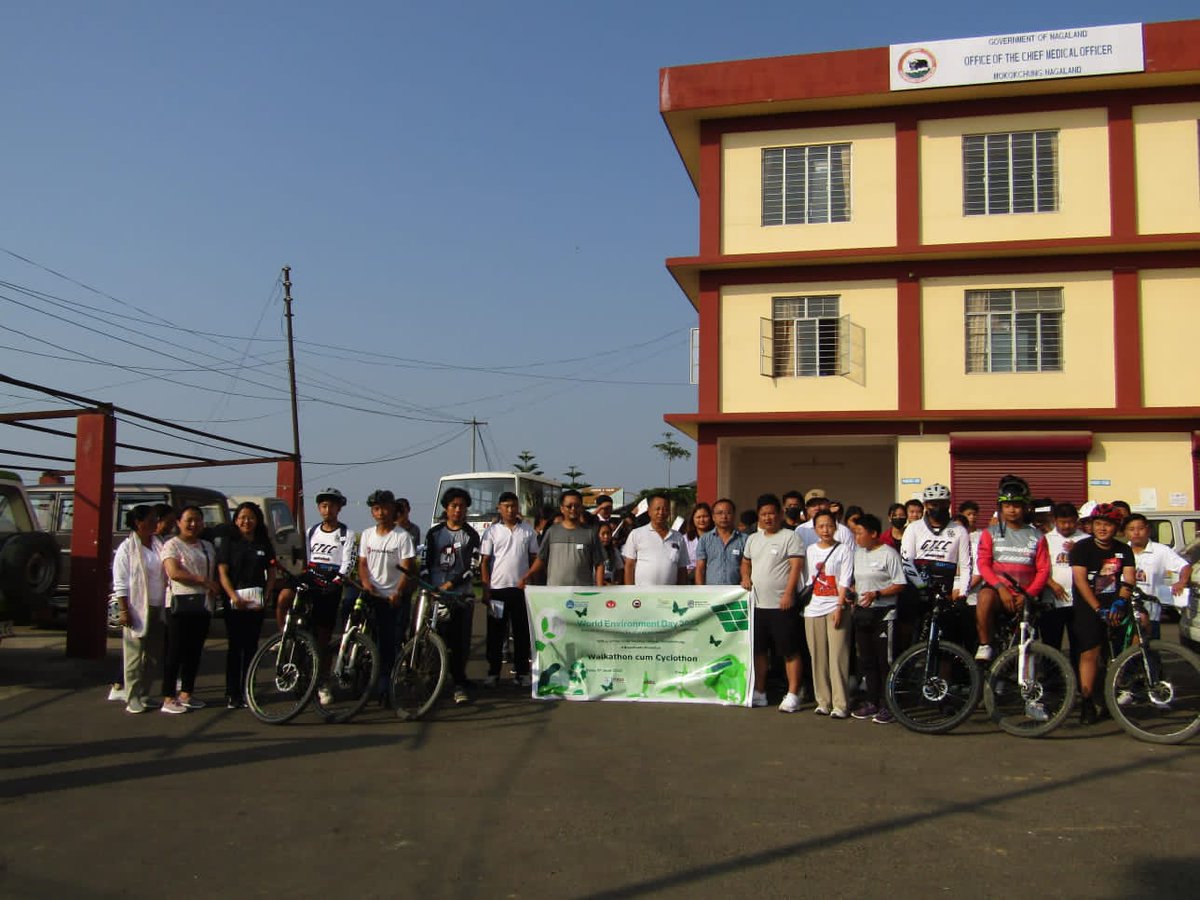 Walkathon cum Cyclothon commemorating #WorldEnvironmentDay2023 
Altogether around 70 participated from various groups/organisations and CMO Staffs of Mokokchung..
#OurEarthOurHealth