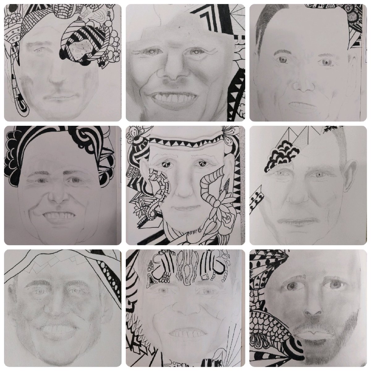Y9 have been producing some beautiful Iain McArthur inspired portraits inspired my mental health issues #portraiture #mentalhealth #drawing @St_Aidans_RC