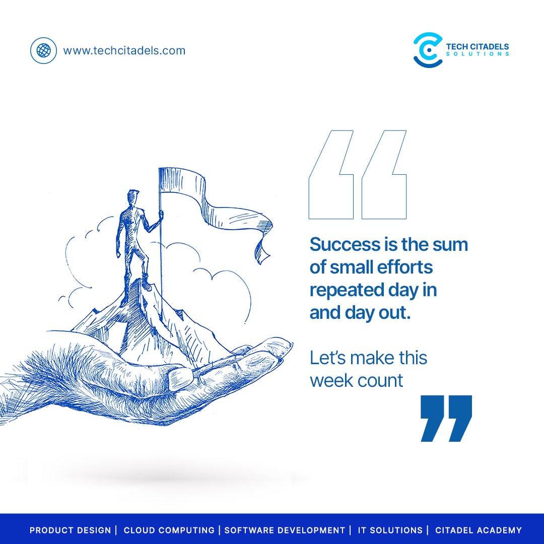TechCitadels's tweet photo. This week is a fresh start with new #opportunities to achieve your #business goals. 🤩🤩

Ensure to stay #positive and focus on your strengths to make the most of it.

~ Success is the sum of small efforts repeated day in and day out” ~

Let’s make this week count‼️

#technologyinnovation #techcommunity #tech4good #mondaymotivation #techexperts