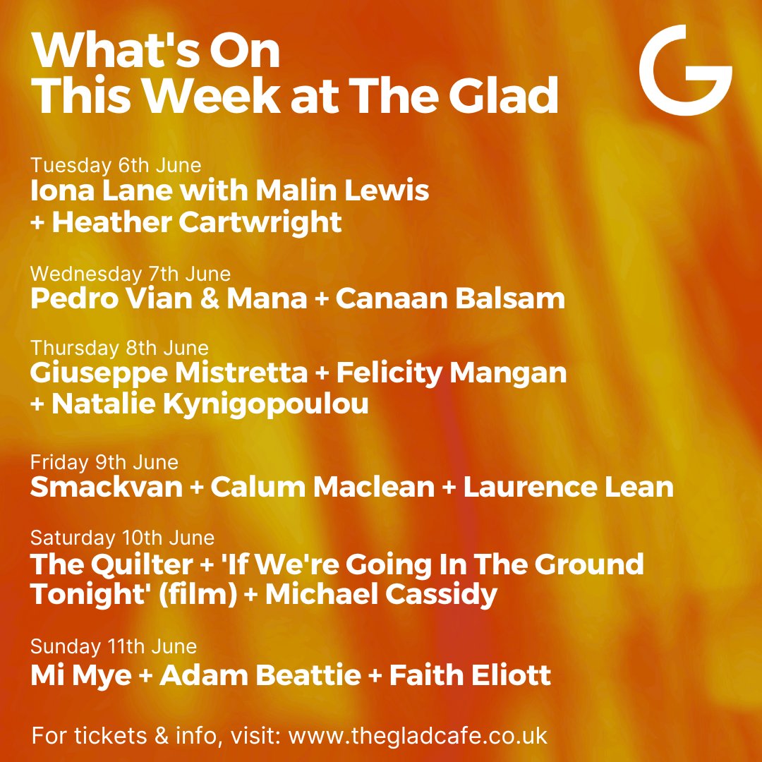 Coming up this week...
🎟: thegladcafe.co.uk