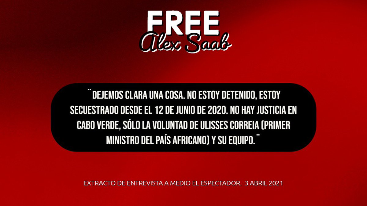 Dejemos claras las cosas, No estoy detenido, Estoy SECUESTRADO desde el 12 de junio de 2020. Así lo dijo Alex Saab el 3 de abril de 2021, al Medio de comunicación El Espectador de Colombia. 

#FreeAlexSaab
#MundoPluripolar