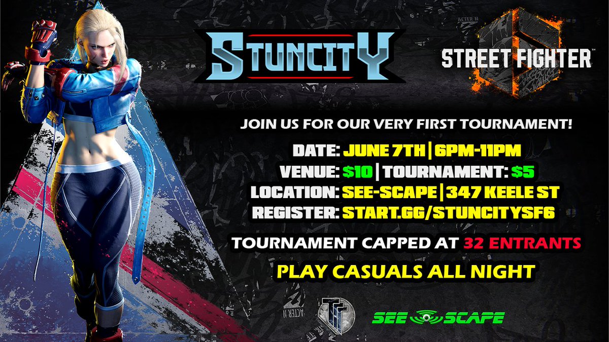 TorontoTopTiers's tweet image. 🎉🔥🌆 Get ready for an electrifying showdown at our very first #StunCity event for #StreetFighter6! 🥊 Join us on Wednesday from 6p - 11p and let's ignite this new era together!

💥 Hurry and secure your spot now: #GamingTournament #SFVI

Register here: start.gg/tournament/stu…