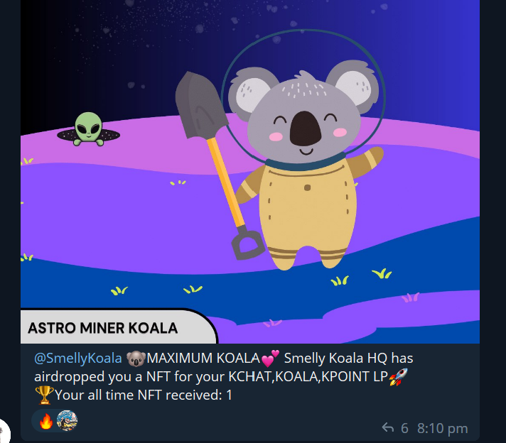 KoalaSmelly's tweet photo. This is what happens when your own creation loves you. heehee #waxp #waxnft #kchat #worldofsmellykoala #NFTCommunity https://t.co/2LdekTkEUi
