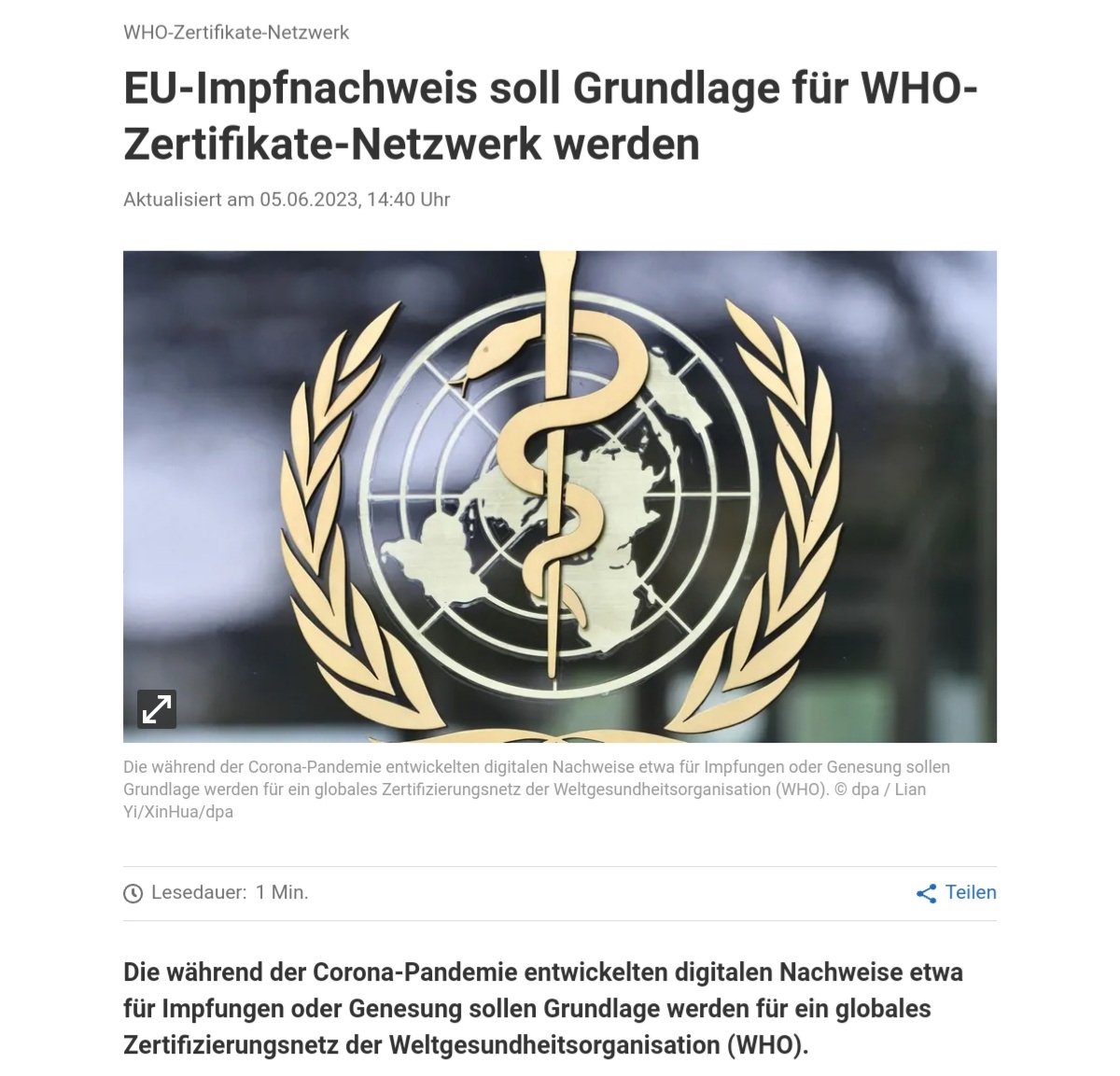 p3likaan's tweet image. ‼️"EU-Impfnachweis soll Grundlage für #WHO-Zertifikate-Netzwerk werden‼️
Damit sollen im Fall einer weiteren Pandemie Reisen erleichtert und Bürgerinnen und Bürger besser geschützt werden"
Unfassbar!
Ich hoffe, jedem ist klar was das heißt?!
gmx.net/magazine/panor…