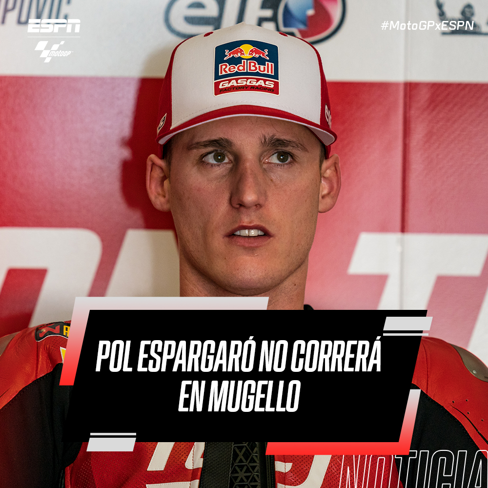 MotoGP_ESPN's tweet photo. ¡Pol #Espargaró no volverá en el #ItalianGP! El #GASGAS anunció que a pesar del esfuerzo del español y del equipo por lograr su vuelta en #Mugello, aún tiene un edema alrededor de las vertebras que necesita tratamiento. Su reemplazante será Jonas #Folger. 😔
#MotoGPxESPN https://t.co/BZFLImStPz