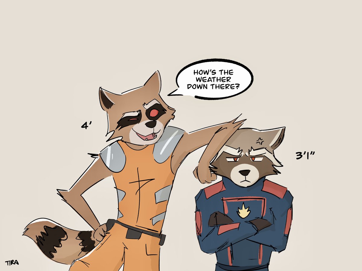 I found out comics rocket is taller than mcu rocket and I thought it was funny so I had to draw it hehe #RocketRaccoon