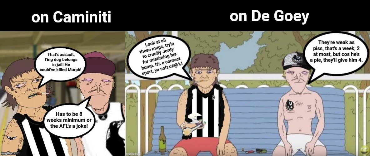 So, 6 weeks is all it takes to go from, "That was a deliberate hit to the head" to "Oh tough shit, accidents happen, it's a contact sport!"

Can't see any point engaging  with folks who'll refer to Caminiti like he's Jeffrey Dahmer reincarnate whilst  treating De Goey like Bambi.