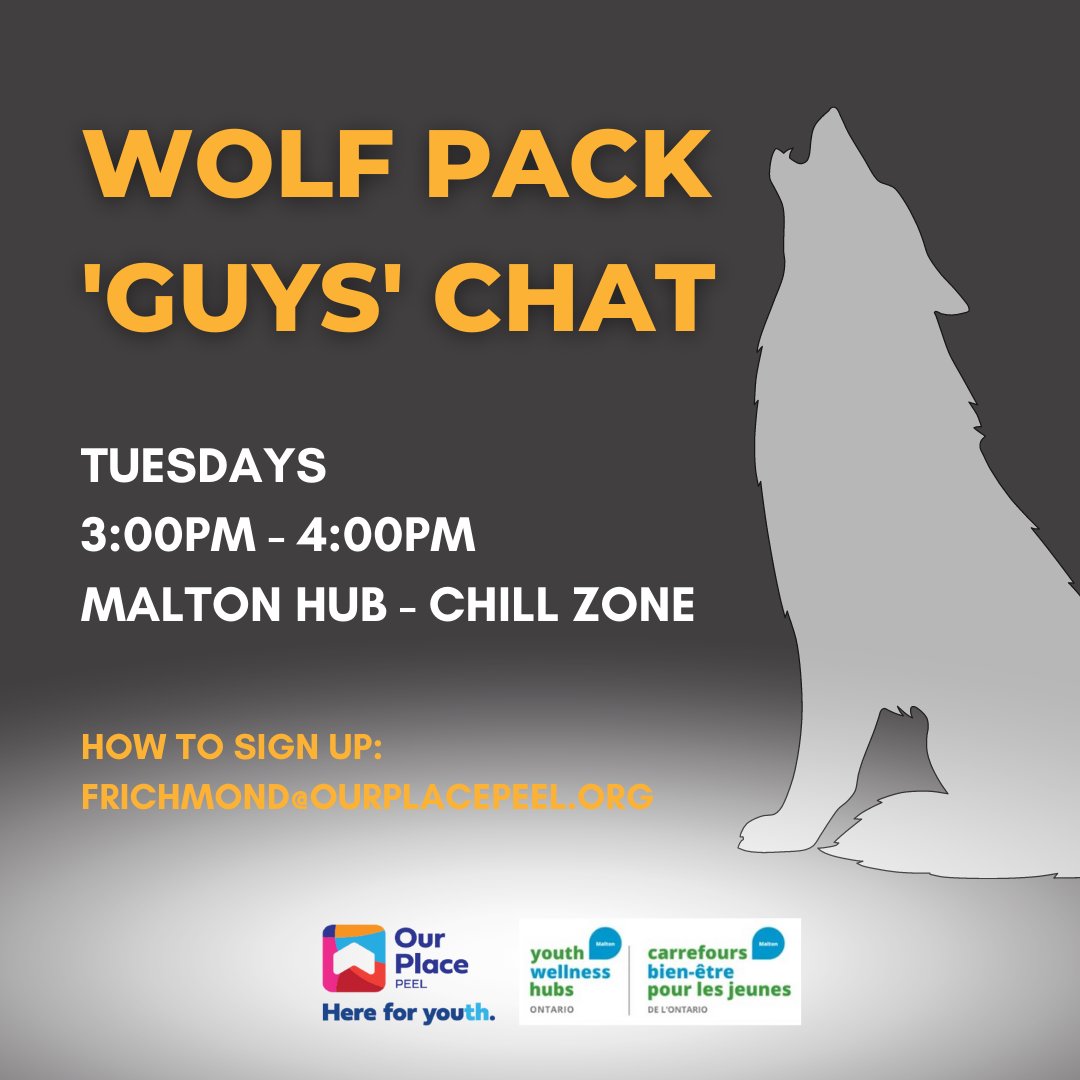 Youth aged 16-24 who identify as a ‘guy’ can join us at @malton_youthhub to connect and discuss healthy relationships, arts, music & sports, self-care and more! 

#wolfpack #safespaceforyouth