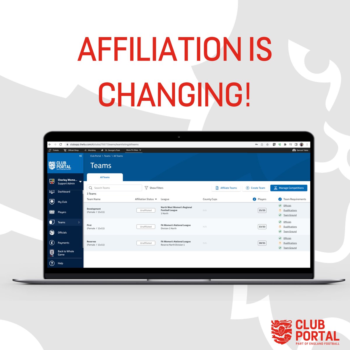With the affiliation portal opening 𝘁𝗼𝗺𝗼𝗿𝗿𝗼𝘄 for Birmingham County FA clubs, make sure you're up to date on how the new affiliation process works! 📲

All changes and a guidance video can be found here 👉 birminghamfa.com/news/2023/jun/…