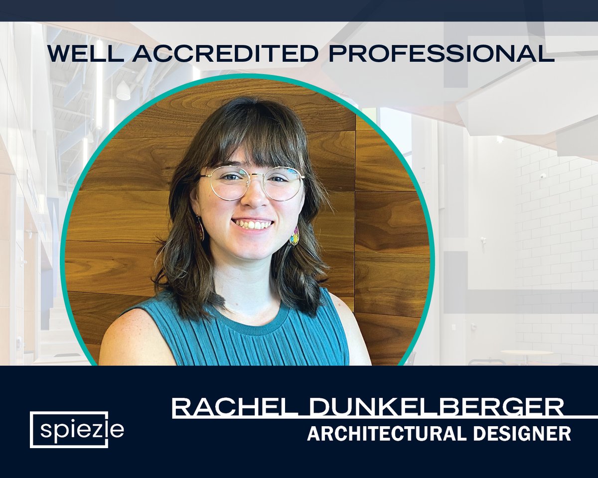 SpiezleArch's tweet photo. Spiezle would like to give a congratulations to Rachel Dunkelberger on becoming a WELL Accredited Professional! Rachel is our 1st female Spiezle employee-owner to earn this accreditation. #spiezle #wellap #sustainability #architecture #people #professionaldevelopment https://t.co/O0IKKwM92w