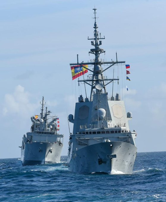 Armada_esp's tweet image. La fragata #BlasDeLezo y el buque de aprovisionamiento #Patiño, concluyen participación en el ejercicio multinacional #FormidableShield23.

La fragata regresó a su base en #Ferrol y el #Patiño se incorporó a la Agrupación Naval Permanente núm. 2 de la OTAN hasta el 26 de junio.