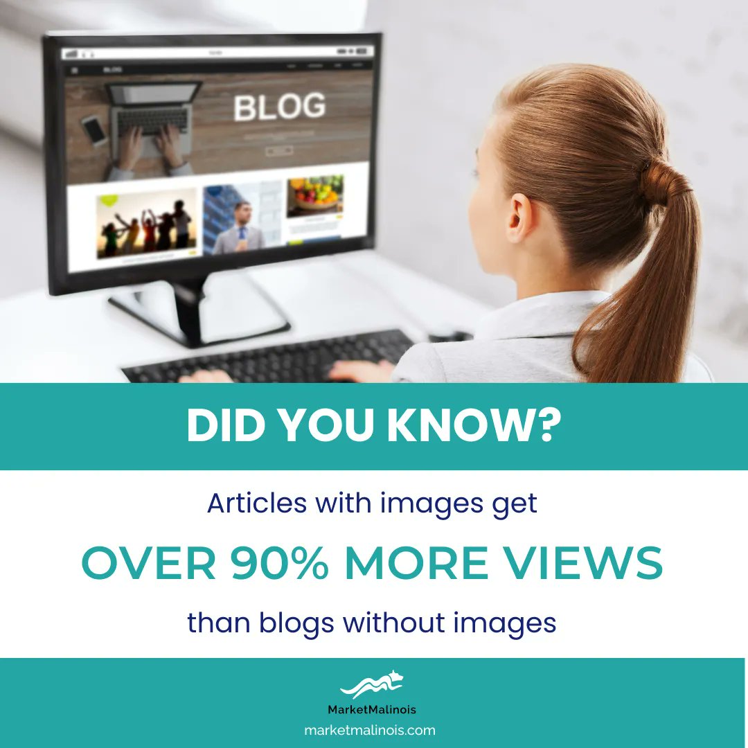 Articles with images get over 90% more views than blogs without images
#onlinemarketing #contentmarketing #inboundmarketing #marketmalinois