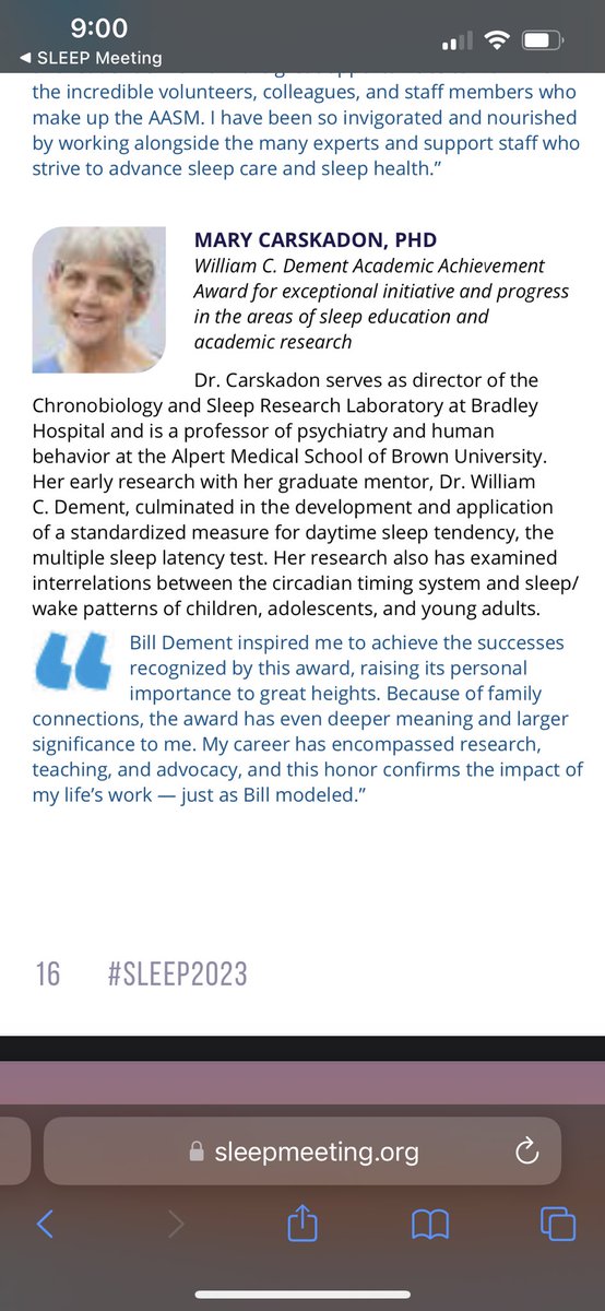 Such a heartfelt acceptance speech by <a href="/sleepyteens/">Mary A Carskadon</a> for receiving the William Dement Academic Achievement Award!