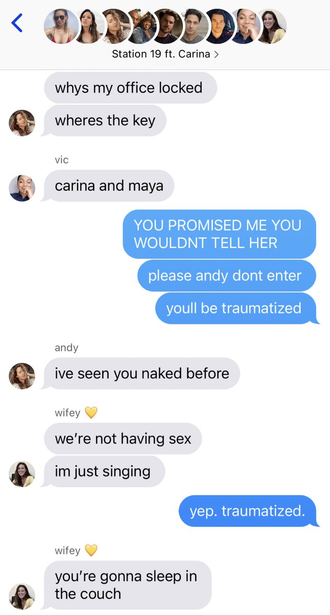 some of marina’s dinamic on station 19’s  group chat