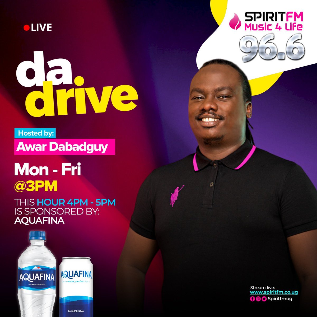 Enjoy this hour of the #DaDrive with @AwarDabadguy powered by @AquafinaUganda.
#SpiritFm | #Music4Life
