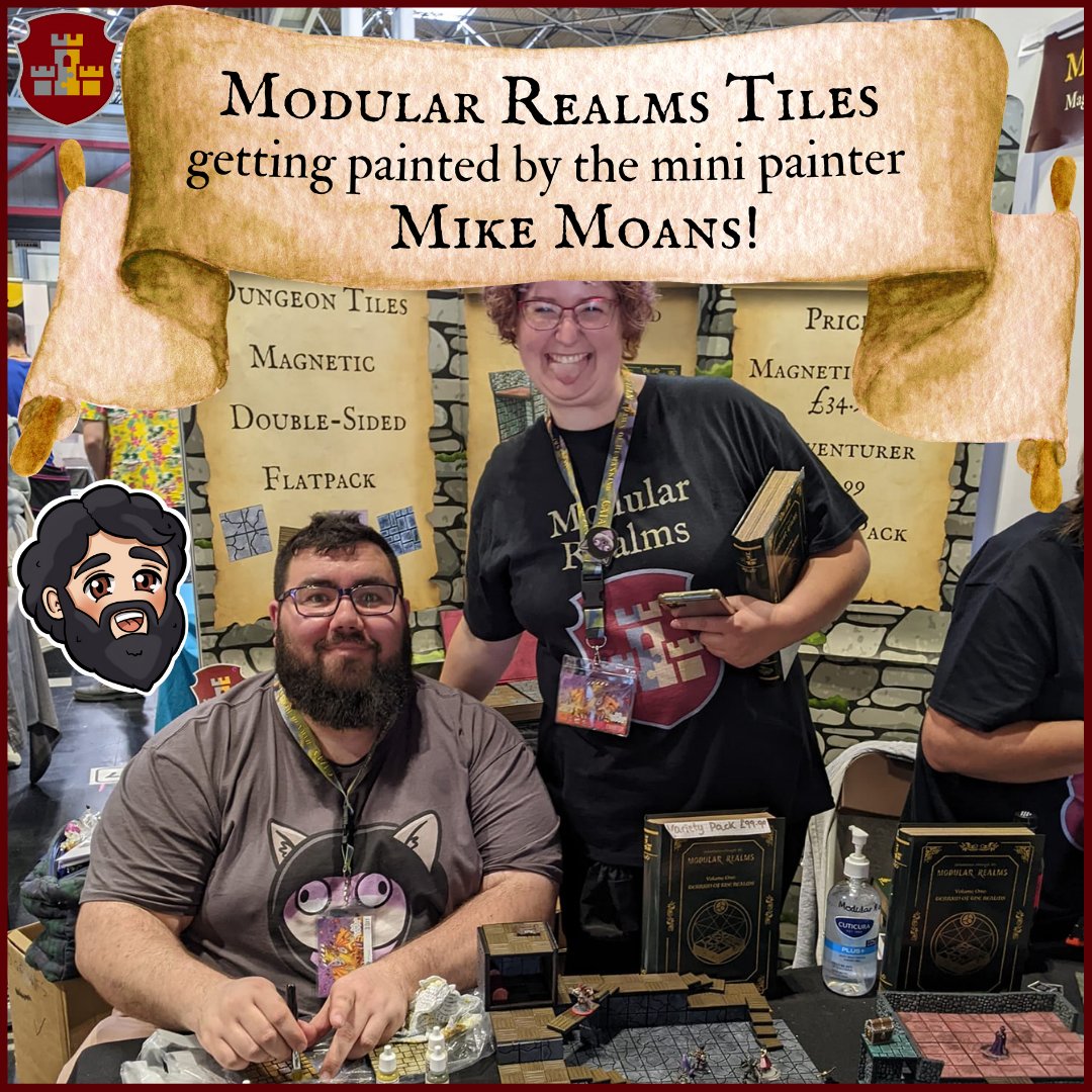 Modular_Realms's tweet photo. A pic from when @mikemoans gave a painting demo of our magnetic terrain live at our stall at the @ukgamesexpo!
I have absolutely no idea why I have such a stupid smile and regret it deeply 😆
#terrainpainting #ukgamesexpo #ModularRealms #dungeontiles #mikemoans #MiniaturePainting https://t.co/aRVAGXnZBV