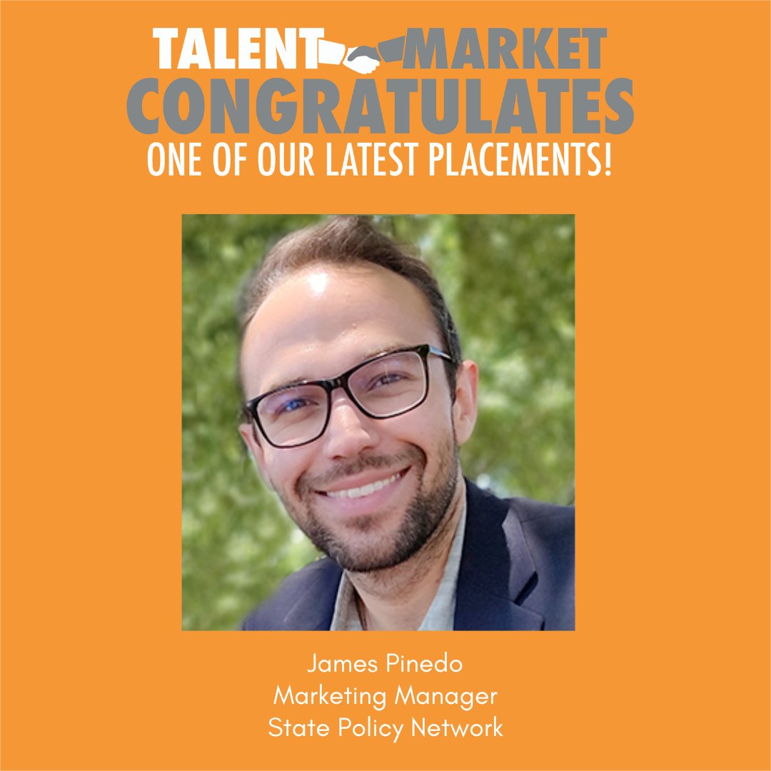 TalentMarket's tweet image. 🎉🎉Congratulations to recent Talent Market placement, @jpinedoii for joining @StatePolicy as their new Marketing Manager!🎉🎉

#TalentMarketplacement #libertyjob #virtualjob #communicationsjob