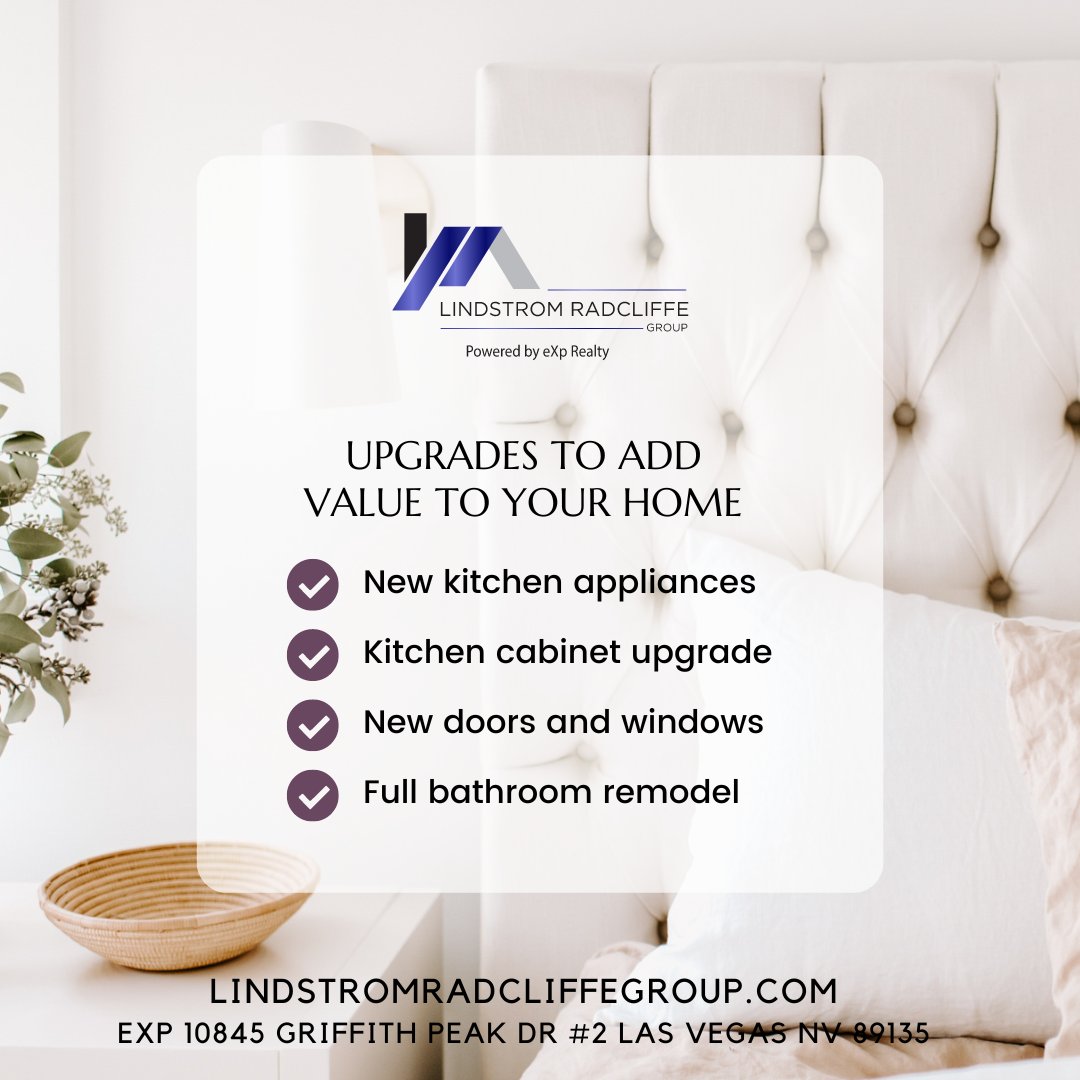 Know the upgrades that can add value to your home?
With our expertise, we'll guide you through the real estate maze.
Contact us today at LindstromRadcliffeGroup.com
#LindstromRadcliffeGroup #LasVegasARealtor #HendersonRealtor #ExpRealty #BuyAndSellWithUs #Realtor #RealEstateGoals