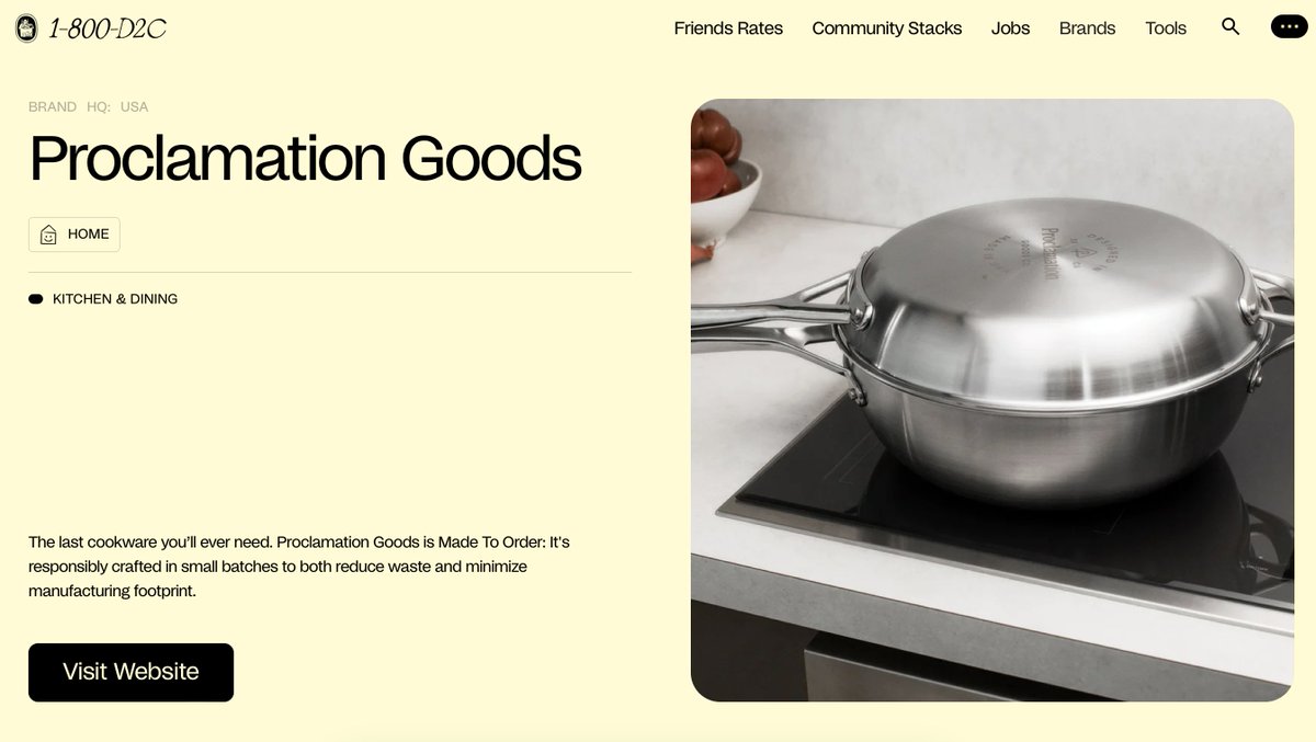 Cookware brand <a href="/proclamationco/">Proclamation Goods Co.</a> was cofounded by Tony Leo. He worked at Pottery Barn as a head designer for ~10 years! 

😀<a href="/PostscriptIO/">Postscript</a> SMS
🏝️<a href="/unbounce/">unbounce</a> landing page
💸<a href="/ShopifyPlus/">Testing Account2</a> ecommerce

1800d2c.com/brand/proclama…