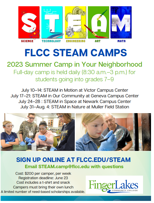 FLCC STEAM Camp registration is open for students entering grades 7-9 during the 23/24 school year.