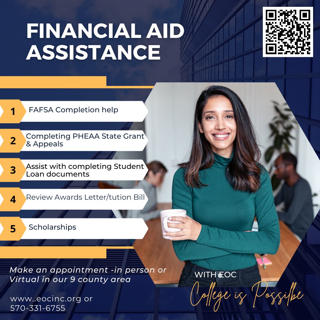 Would you like help completing your #FinancialAid? Appointments are available!! 570-331-6755