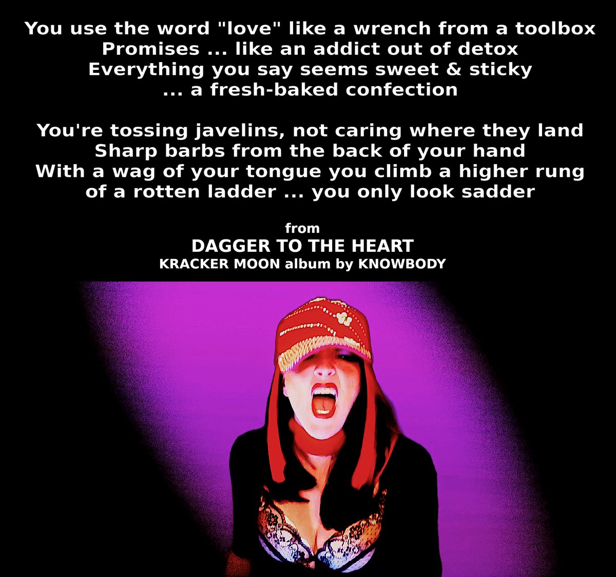 Kracker doesn't get angry ... she gets EVEN ;) @Kayhahn1 Lyrics from the upcoming #Knowbody album 'Kracker Moon' featuring K Hahn's alter ego, kicking out the JAM! #newmusic #newrock #solofemaleartist #KrackerMoon