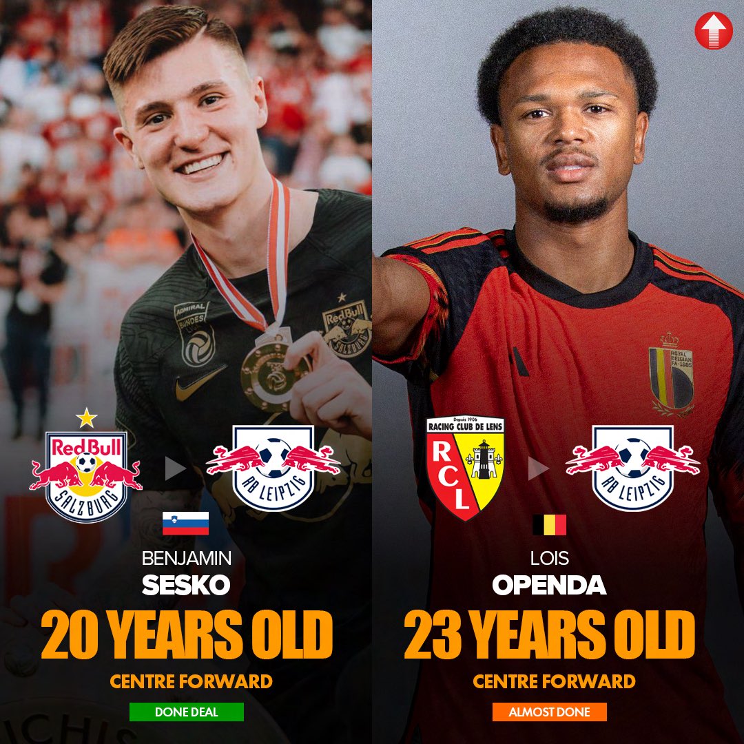 🇸🇮 Benjamin Šeško (20, CF): Signed from RB Salzburg for €24M.
🇧🇪 Loïs Openda (23, CF): Almost signed from RC Lens for €30M.

RB Leipzig are cooking something interesting in the attack for the next season. 🔥⚽