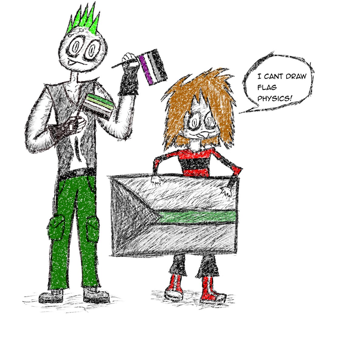 Did a drawing of me and my oc Franz who is aro/ace, shout out to all my homies in these spectrums! While I don’t consider myself part of the lgbtq+ because I’m still straight, I still see myself as part of the aro community.
#PrideMonth #Pride2023 #aroace