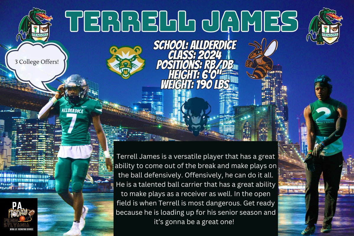Player: <a href="/TerrellJames_/">Terrell L James Jr (Ath)</a> 
School: <a href="/DiceDragonsFB/">AllderdiceDragonsFootball</a> 
Class: 2024
Position: RB/DB

3 College Football Offers: 👇

<a href="/HUBISONFOOTBALL/">HOWARD FOOTBALL</a> 
@SVC_Football 
@WU_SWARM