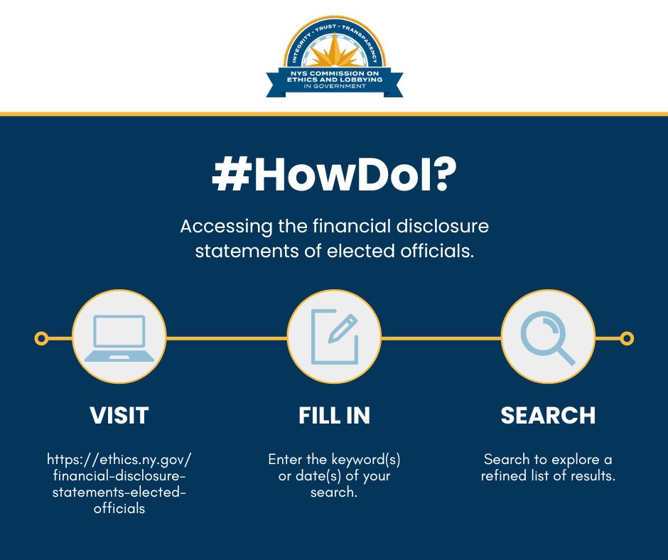 NYSCOELIG's tweet photo. #HowDoI find the financial disclosure statements of elected officials? Visit https://t.co/k4S29sMM9l and enter the keyword(s) or date(s) of your search to refine the listed results. https://t.co/ue4dMq7tzf