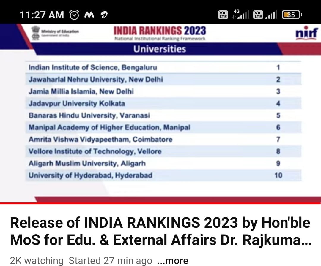 #NIRF2023 AMU jumps up two places to get 9th rank this year (improvement by two places compared to last year results of NIRF 2022). Congratulations to the entire AMU fraternity. 

From the post of Prof Salim Beg 

#AligarhMuslimUniversity 
#Aligarh 
#HigherEd #HigherEducation