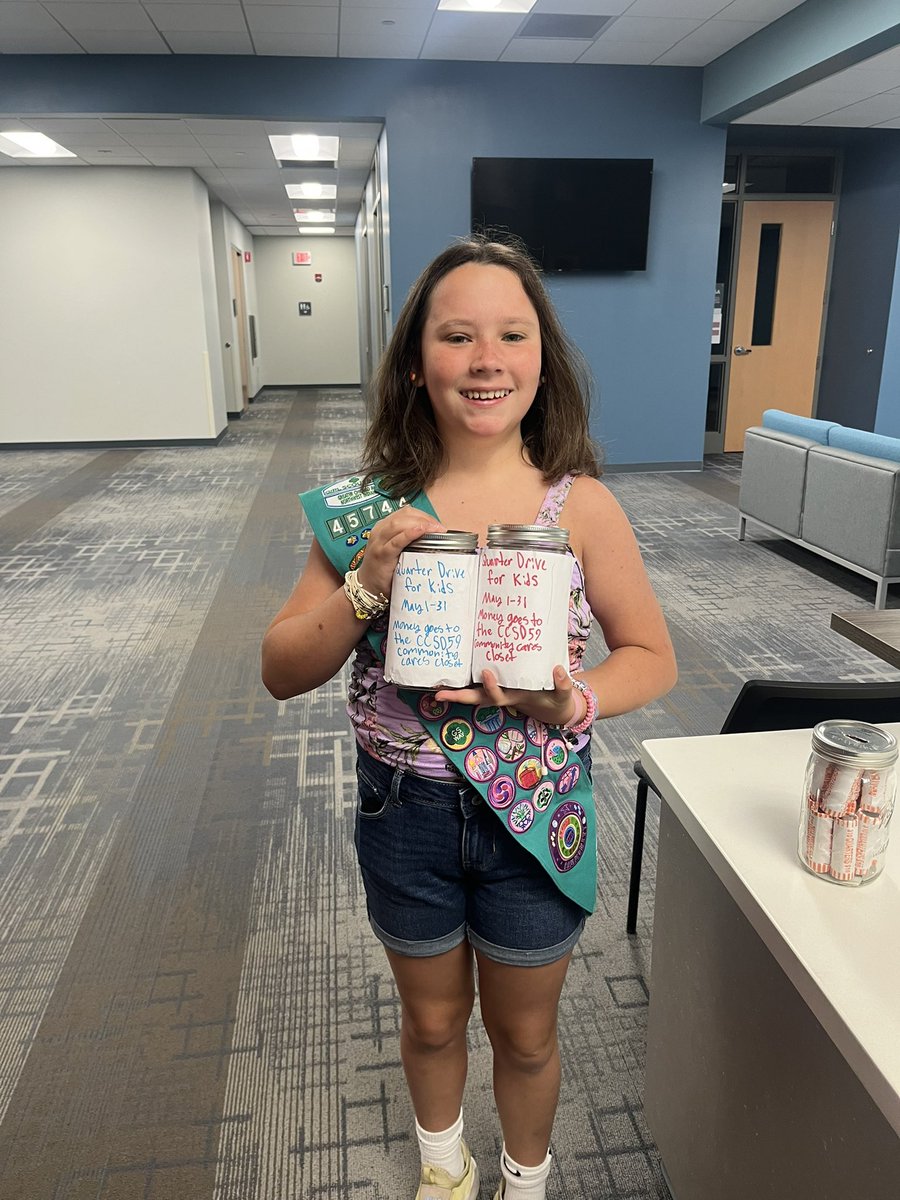 Ashley Robertson (@arobertson618) on Twitter photo Ella, a 5th grader at Ridge, collected quarters for the Community Cares Closet to support families in need. This service project, is helping her earn the Bronze Award, the highest honor a Junior Girl Scout can achieve. Way to go, Ella! #D59cares Ella, a 5th grader at Ridge, collected quarters for the Community Cares Closet to support families in need. This service project, is helping her earn the Bronze Award, the highest honor a Junior Girl Scout can achieve. Way to go, Ella! #D59cares