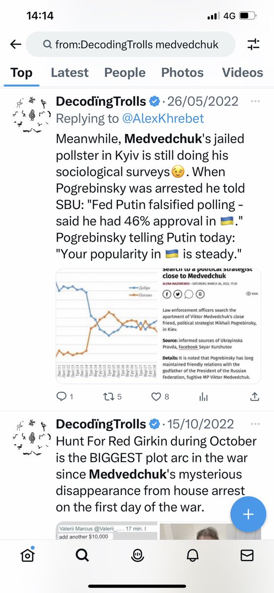 DecodingTrolls's tweet photo. ⚡️Definitive Account of Putin's Road to War.

Taggespiegel corroborates a few episodes I know a lot about, from my time as a diplomat in Ukraine. 

First, that Putin's Ukrainian Godfather Medvedchuk was feeding Putin false polling that said Putin had a 46% approval rating in Ukraine. When Medvedchuk's pollster was arrested in Ukraine in March 2022 he told the arresting officers. "I'm innocent. Was feeding Putin Disinfolklore masquerading as scientific polling." 

Those of us who understand how governance works in Ruschia understood: this was the problem. Ruschia had oodles of agents across Ukraine who themselves knew Putin was not popular. I myself sat in oodles of meetings with Ruschist diplomats while Ukrainian elected officials shot at them and Ruschia with both barrels. There can be no doubt that Ukrainians from senior politicians down to senior security and police service officials, again and again, told Ruschia precisely the kind of resistance they would face. Whether or not they informed their masters in the power vertical of this, I can't know. But enough senior Ruschist security service experts on Ukraine did know that invading Ukraine would meet extremely stiff resistance. 

Whenever I met senior western diplomats in eastern Ukraine, I ensured they understand that the evidence I collected from elected Ukrainian officials demonstrated a. that Ukraine would resist to the death and b. that they expected a full-scale invasion.

Yet, Putin made the decision himself without even consulting Medvedchuk. 

Would Putin's soothsayer/False Ukrainian Priest Medvedchuk have admitted the polling was false? Maybe not. 

But the entire basis of Putin's "I know better than everyone" was this false polling. 

And so he expected a two-day war. 

Instead, as became clear to experts like me within 48 hours of the full-scale invasion, Medvedchuk's entire treacherous network of Ukrainian leaders had melted away and become pro-Ukraine - What I characterised below (👇🏽) as - "Putin's Greatest Disappointment in Ukraine."

""He [Medvedchuk] told fairy tales, controlled all the
 money he was paid for the organization of political resistance, and did not believe that anyone would ever check this," recalls a source close to the Russian presidential administration. "He spoke of the loyalty of the territory and stupidly misled Putin."
The Kremlin did not question Medvedchuk's words..."

Another interesting aspect of the article is about Shoigyu:

"Shoigu is said not to have contradicted Putin's decision and was even satisfied with it. "He did not understand the state of the army. He believed that Putin knew something he didn't know and really thought it wouldn't get much worse than when the annexation of Crimea," says an old friend of Putin.""

Note NATO or any of the public reasons repeated uncritically by Tankies featured in Putin's thinking. They're pure Ruschist Disinfolklore. Designed to manipulate minds, after a decision to invade is taken.

h/t @kanapolotos