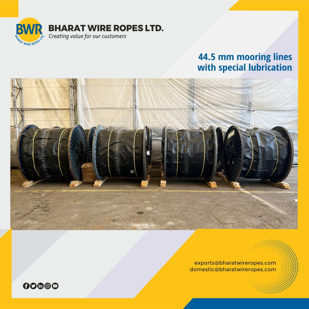 BharatWireRope's tweet photo. Catering to a diverse clientele & requirements, BWR is the brand of choice in markets across the World today.
These are 44.5 mm mooring lines of various lengths, with special lubrication, supplied to a valuable client in North America.
#steelwireropes #wirerope #strands https://t.co/64xKmiYgEa