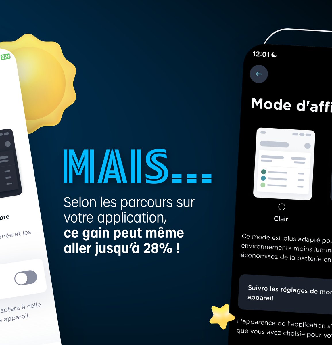 CA_TS_'s tweet photo. 𝗟𝗲 𝘀𝗮𝘃𝗶𝗲𝘇-𝘃𝗼𝘂𝘀 ? Le mode sombre ou #darkmode sur votre application Ma Banque du @Credit_Agricole  vous permet d'économiser 𝗱𝗲 𝟮𝟬 𝗮̀ 𝟮𝟴% 𝗱𝗲 𝗯𝗮𝘁𝘁𝗲𝗿𝗶𝗲 ! 🧐 https://t.co/C00IPkId8l