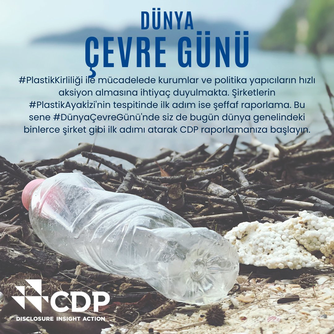 #PlastikKirliliği ile mücadelede kurumlar ve politika yapıcıların hızlı aksiyon almasına ihtiyaç duyulmakta. Şirketlerin #PlastikAyakİzi'nin tespitinde ilk adım ise şeffaf raporlama. Bu sene #DünyaÇevreGünü'nde siz de CDP raporlamanıza başlayarak azimli bir adım atın.