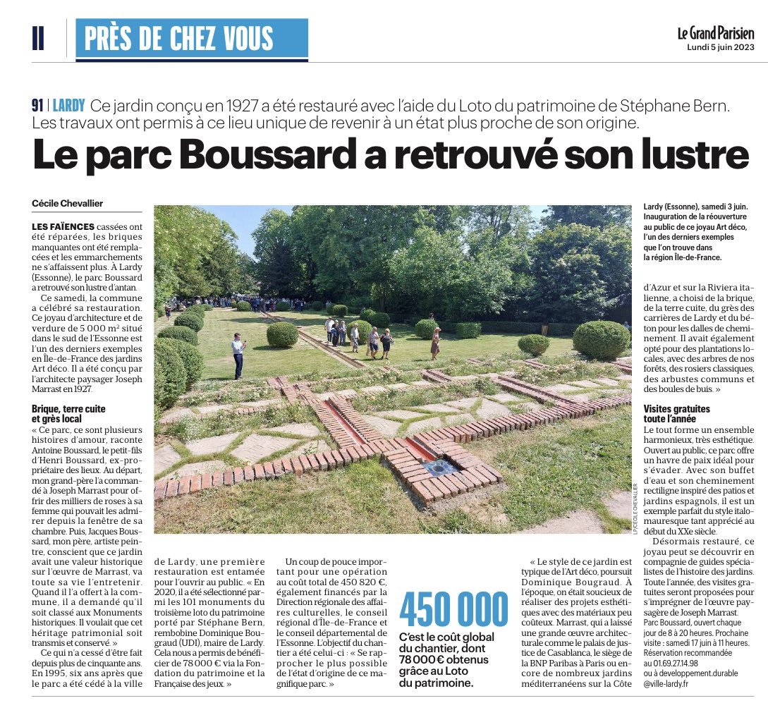 Dominique Bougraud (@dbougraud) on Twitter photo 📰 <a href="/LeParisien/">Le Parisien</a>
Bel article de presse concernant le parc Boussard rénové !
#Lardy #Essonne #ParcBoussard
👇👇👇 📰 <a href="/LeParisien/">Le Parisien</a>
Bel article de presse concernant le parc Boussard rénové !
#Lardy #Essonne #ParcBoussard
👇👇👇