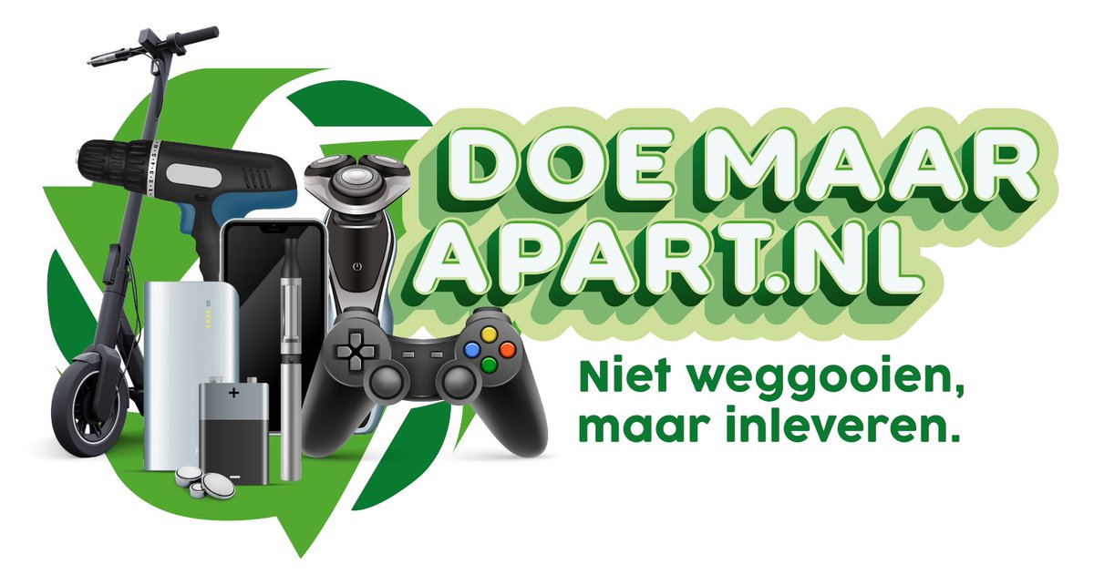 'Doe maar apart, campagne vóór recycling en tegen batterijbranden. Het doel is om consumenten en bedrijven aan te moedigen om elektrische apparaten, batterijen en accu's apart in te leveren.
lejeune.nl/onze-projecten…

♻️💡 #recycling #duurzaamheid #batterijbranden #doemaarapart